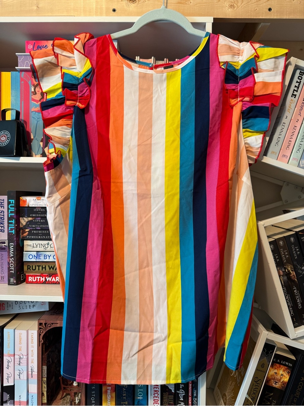 Bright Multi-Color Stripe Ruffle Sleeve Top